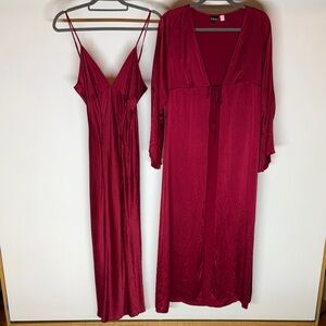 Frederick’s of Hollywood Red Maxi Strappy Dress and Robe Set